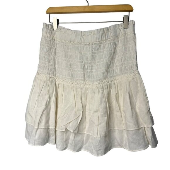 Madewell Smocked Pull On Tiered Mini Skirt Lighthouse Size M Ivory Festival NEW - Picture 1 of 9